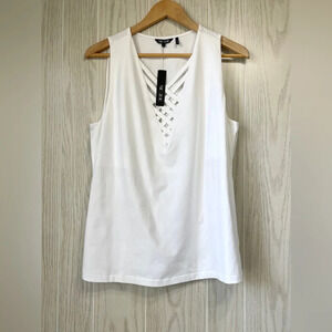NIC & Zoe Line Up V-Neck Tank Top WHITE Size L NWT